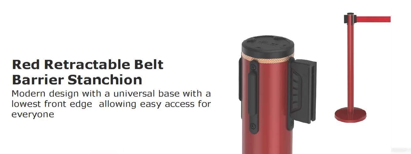 Red Retractable Belt Barrier Stanchion description image